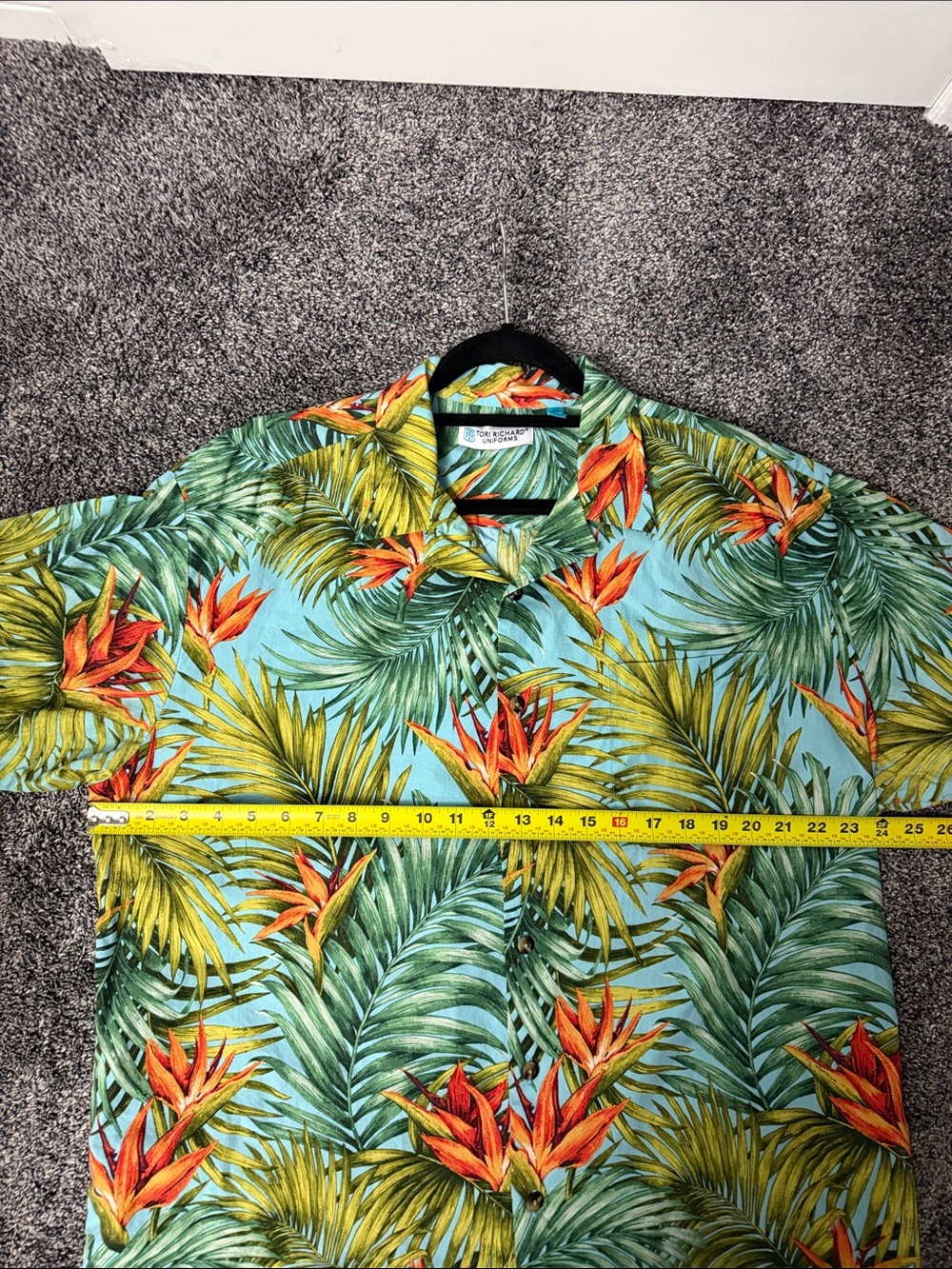 Tori Richard Uniforms Tropical Leaf & Orange Bird-of-Paradise Aloha Shirt - XL - Picture 3 of 9